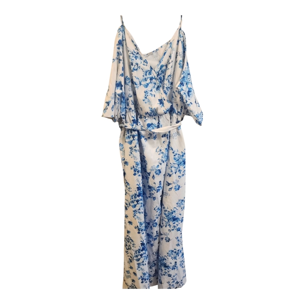 Brown Coco Brand Cold Shoulder Blue And White Lifgtweight Maxi Dress Xxl